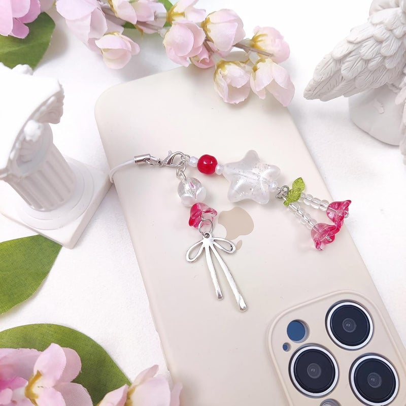 cioatu Y2K Cute Phone Charms Set - Aesthetic Cherry,Flower, Butterfly & Star Cell Phone Straps, Kawaii PhoneAccessories for Bag Keychain, AirPods, Camera Decor - Image 4